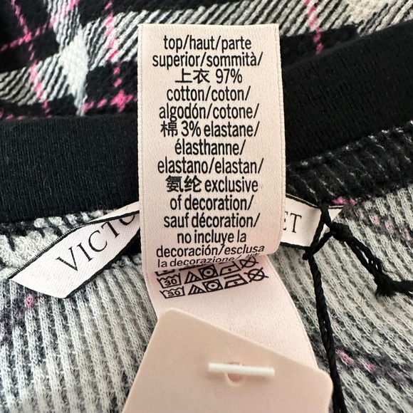 Victoria's Secret Pajama Set XL‎ Black Plaid Long Sleeve Top & Pants Sleepwear - Picture 7 of 14